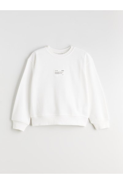 LC Waikiki Lcw Kids White Oval Collar Girls' Sweatshirt with Nevavm Design