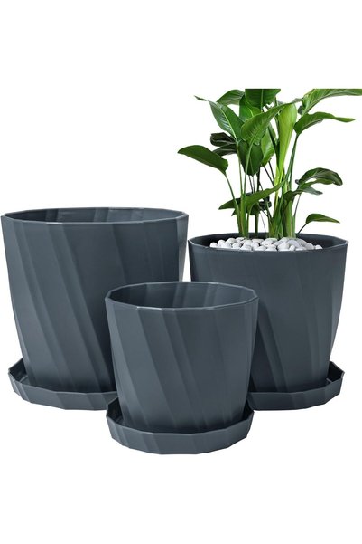 INFOSUN 3 Pack Plant Plastic Pots for Indoor Plants 7.8/6.7/5.4 Inch Flower P...
