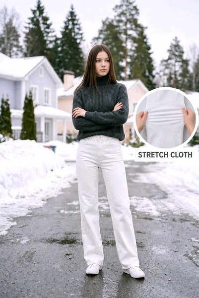 mooishan Antonina Gri Antracit, cu talie înaltă, cu lycra, cu croi wide leg, ...