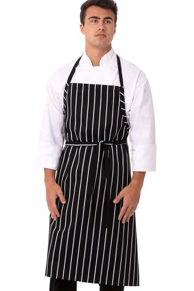 Chef Works مريلة طهاة إنجليزية للرجال طراز A100-BCS، بخطوط سوداء رمادية، رماد...