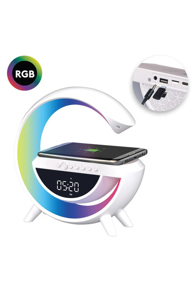 Belora Lampa Smart Multifunctionala cu Ceas Difuzor Wireless Incarcare RGB in 1