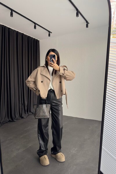 buqre's moda Pantaloni palazzo din piele de înaltă calitate pentru femei