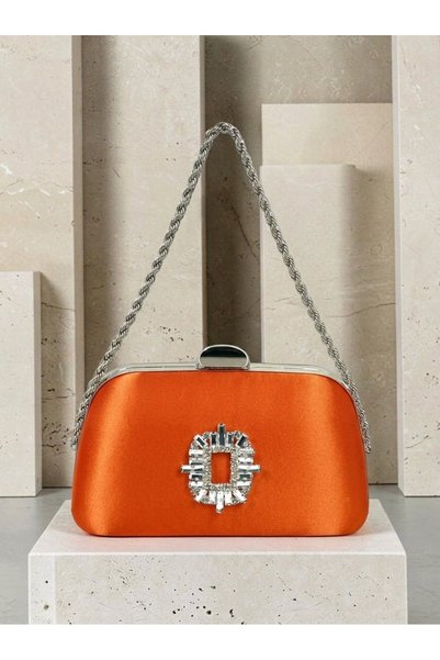 Biçanta Geantă de seară pentru femei, tip clutch, din satin, decorată cu piet...