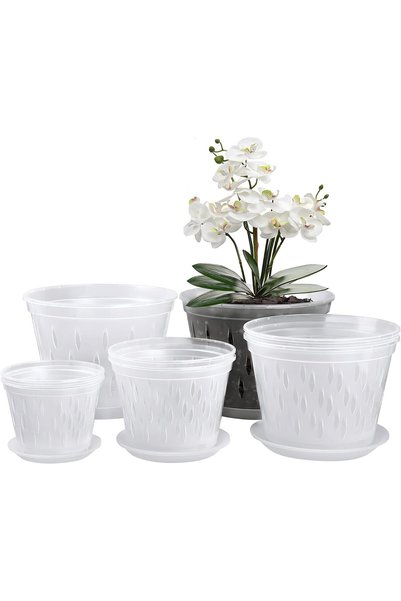 KASTWAVE 8 Pack Orchid Plant Pots with Saucers, 2 Each of 4, 5, 5.5 & 7 Inch ...