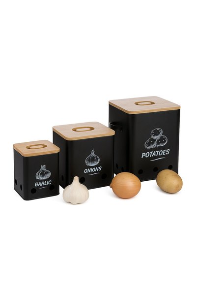 Relaxdays Set de 3 cutii pentru depozitarea cartofilor, maro deschis/negru, 2...