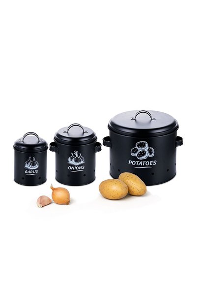 Relaxdays Set de 3 cutii pentru depozitarea legumelor, Relaxdays, alb/negru, ...