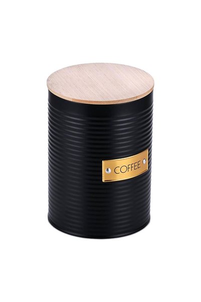 Relaxdays Cutie de cafea Relaxdays, metal negru, capac din bambus, 16x11cm, 1.4l