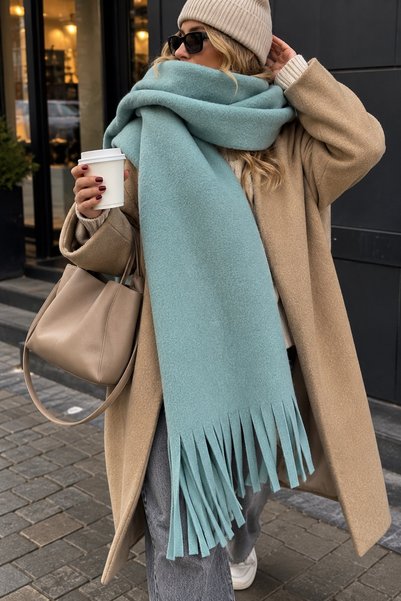 mina aise Women's Mint Green Imported Melton Fabric Oversized Premium Tassele...
