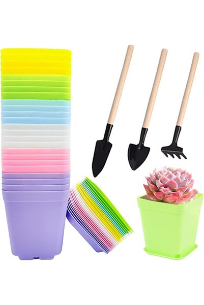 KASTWAVE 24 Pack 3 Inch Plastic Plant Pots, Seedling Nursery Pots with Saucer...