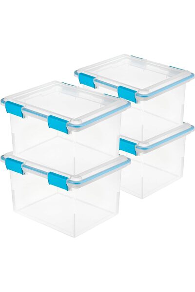 Sterilite 32 Qt Gasket Box, Stackable Storage Bin with Latching Lid and Tight...