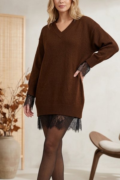 zerfu Women's V-Neck Oversized Relaxed-Fit Long-Sleeved Soft-Textured Long Kn...