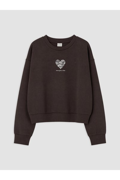 LC Waikiki LCW Kids Brown Printed Girls' Soft Touch Sweatshirt—Exclusive to N...