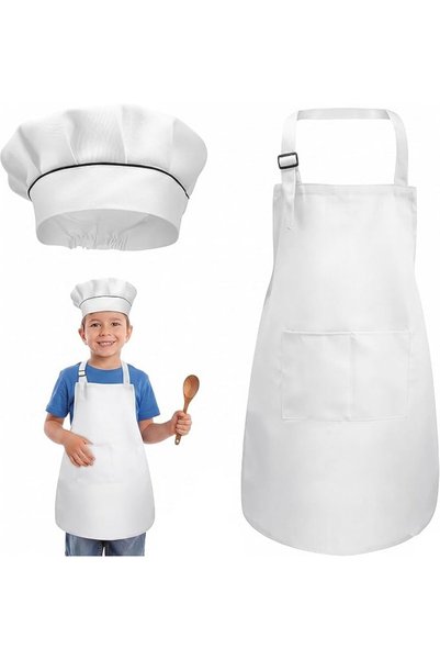 GENERAL Kids Apron and Chef Hat Set Children Apron Adjustable with 2 Pockets ...