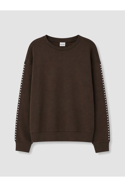LC Waikiki LCW Kids Brown Rhinestone Girls' Soft Touch Sweatshirt—Exclusive t...