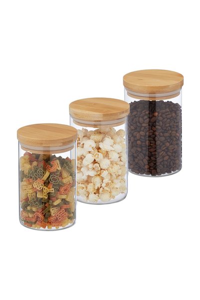 Relaxdays Set de 3 borcane de sticlă cu capace, Relaxdays, 800 ml, transparen...