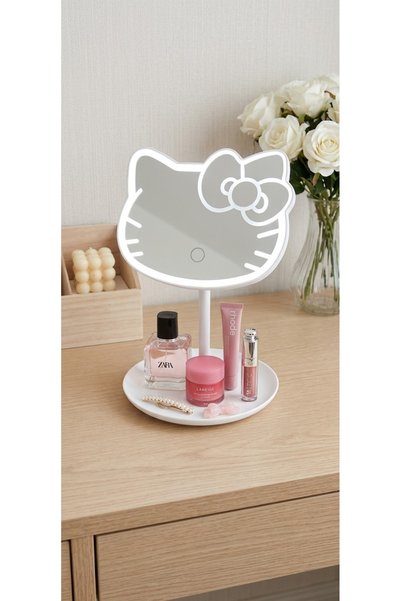 Hello Kitty Tasarımlı Şarjlı LED Işıklı Makyaj Aynası - Dokunmatik Masaüstü O...