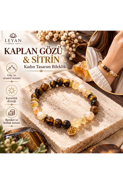 Leyandoğaltaş Leyan Natural Stone Cat's Eye Citrine Women's Designer Bracelet...