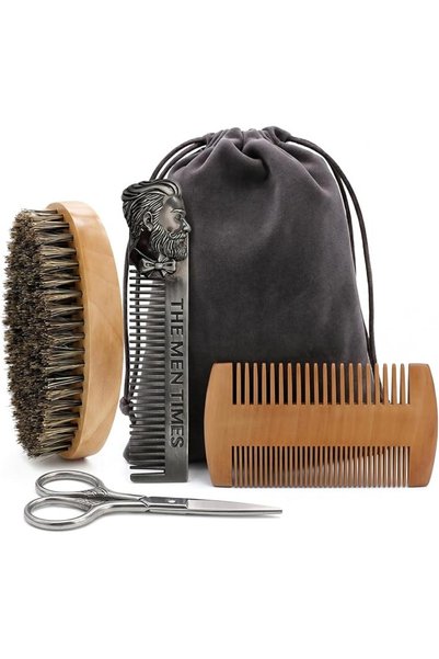 Yuroochii Men’s Beard Grooming Kit with Brush, Double-Sided Comb, Scissors & ...