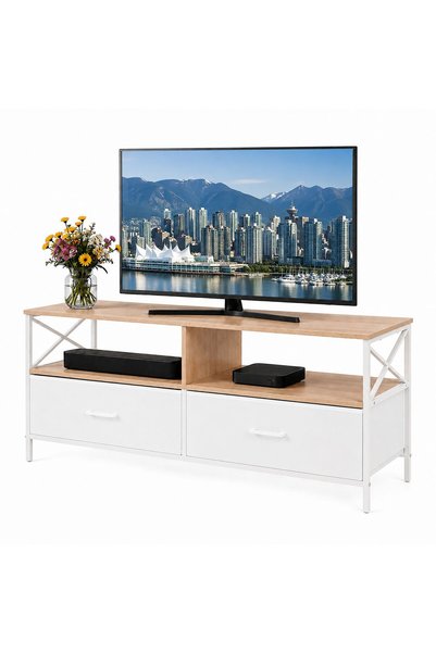 Relaxdays Comodă TV 10053929_9367 cu rafturi deschise și sertare din material...