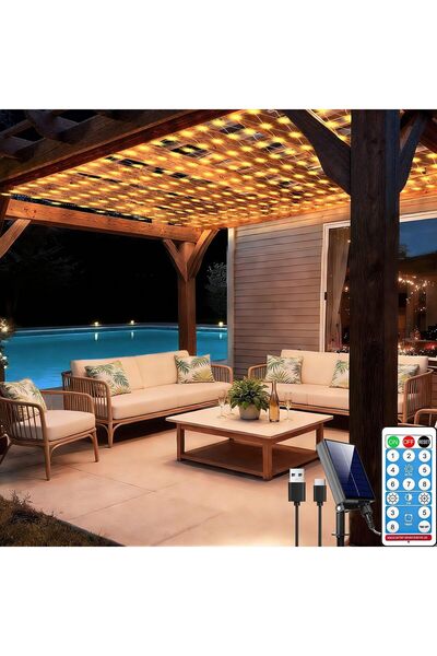 KASTWAVE Solar Net String Lights, 1.5x1.5M 96 LED Mesh Waterproof Curtain Str...