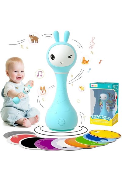 Alilo Smarty Bunny, iepuraș interactiv pentru bebeluși, română/engleză, albastru