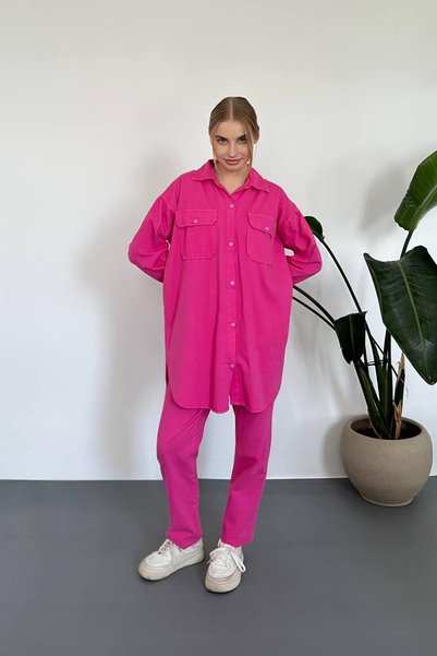 WeShaya Fuchsia Washed Shirt and Pants Set