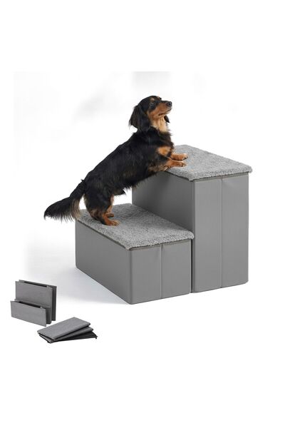 Relaxdays Folding dog ramp with storage space grey 32x40x35cm