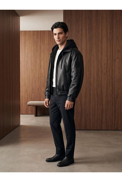 MODAEMAS MEN'S WINTER LEATHER JACKET WITH REMOVABLE HOOD