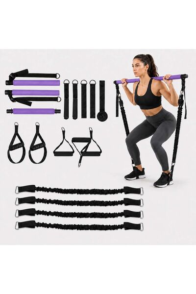 Relaxdays Set bară Pilates cu benzi de rezistență 10054325_51, 30–160 lbs (13...