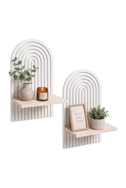 Relaxdays 10054298_8248 Etajeră de perete, set de 2, lemn de pin, design boho...