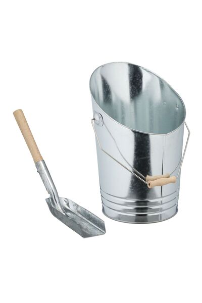 Relaxdays Coal bucket silver with shovel, light brown/silver, 39x26.5x29.5 cm