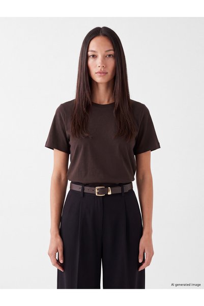 LC Waikiki Alita City Brown Combed Cotton Plain Standard & Regular Short Slee...