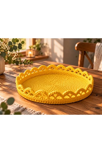 OEM Tavă decorativă rotundă, textură împletită cu aspect croșetat – 18 × 18 ×...