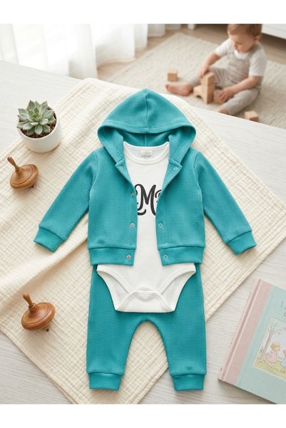 INFANT Baby ribbed set Turquoise, 12-18 months