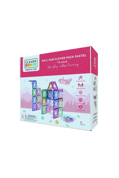 Cleverclixx Joc magnetic Circuit pastel cu bile - 110 Piese,