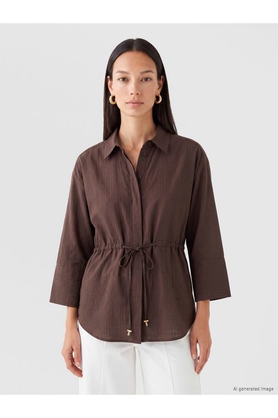 LC Waikiki TWO MT SHOP QUALITY LCW EVERYDAY Brown Striped Women's Shirt with ...