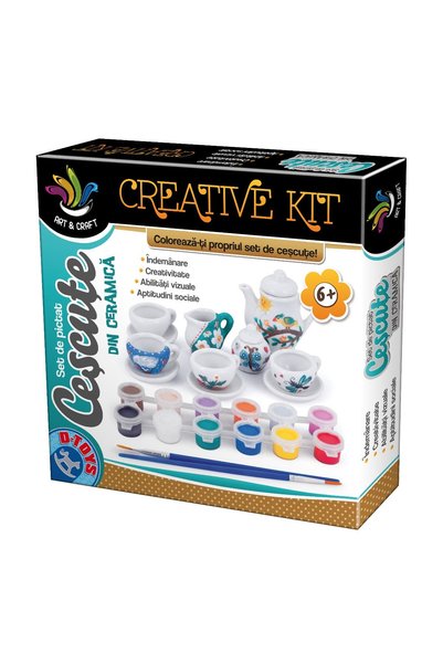 D-Toys Set de Pictat Ceșcuțe din Ceramica + Vopsea 12 Culori - Joc Creativ