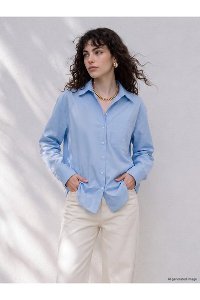 LC Waikiki TWO MT SHOP QUALITY LCW Petite Blue Gabardine Women's Shirt