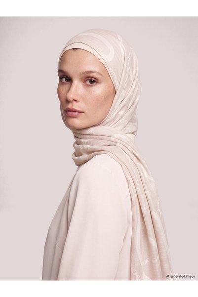LC Waikiki Lcw Modest Ecru Voile Patterned Women's Shawl with Nevavm Difference