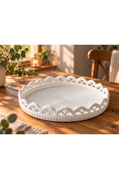 OEM Tavă decorativă rotundă, textură împletită cu aspect croșetat – 18 × 18 ×...