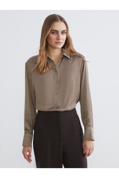 LC Waikiki LCW EVERYDAY Brown Loose-Fit Satin Women's Shirt, Featuring the AL...