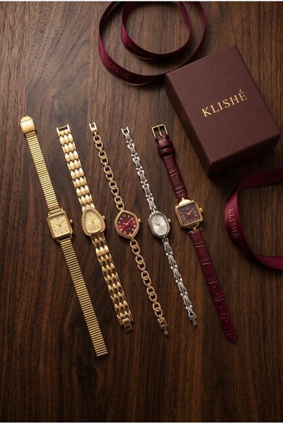 KLISHE 5’li Kadın Çelik Saat Seti Gold & Gümüş & Bordo | Kadın Saat Vintage O...