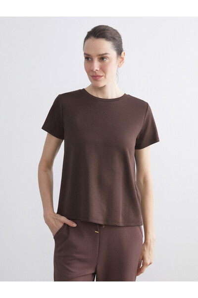 LC Waikiki LCW EVERYDAY Brown Scuba Fabric Solid Loose & Oversized Short-Slee...