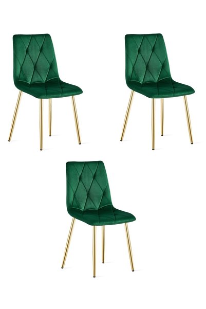 Oskar Scaun de dining din catifea LIBRA, verde închis, set de 3, picioare aurii
