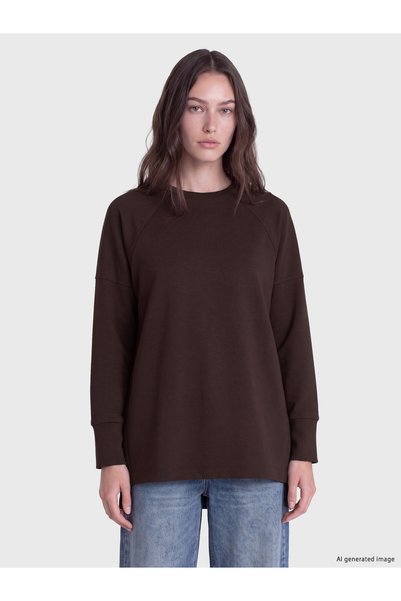 LC Waikiki Alita City Lcw Modest Brown Interlock Plain Loose & Baggy Women's ...