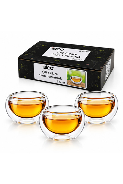 ibico Double-walled glass sauce and turkish delight bowls, set of 6, plain, p...