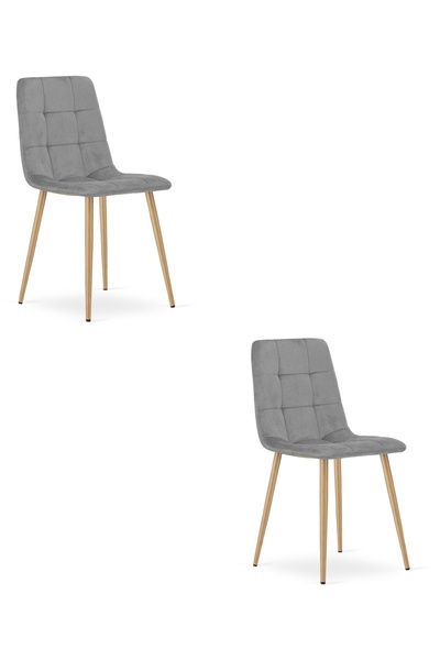 Oskar Scaun de dining din catifea KARA, gri deschis, set de 2, picioare cu as...