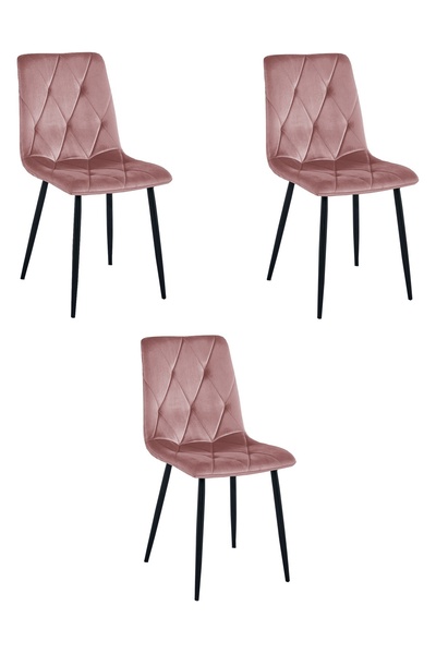 Oskar Scaun de dining din catifea LIBRA, roz, set de 3, picioare negre