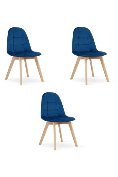 Oskar Scaun de dining din catifea BORA, albastru marin, set de 3