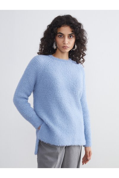 LC Waikiki Alita City Lcw Modest Blue Knitwear Plain Loose & Baggy Women's Tu...